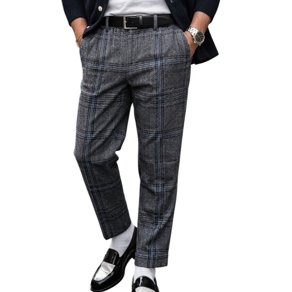Scotch & Soda Plaid Trousers Mens EU 52 Gray Blue Tailored Smart Casual